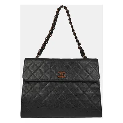 Chanel Black Calfskin Straight Flap Chain Handbag