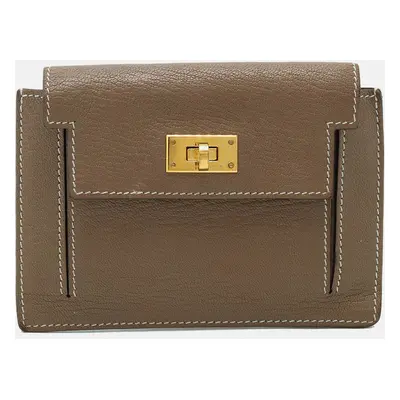 Hermes Kelly Pocket Compact Coin Case Brown Leather