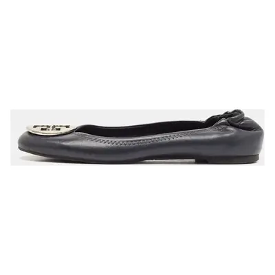 Tory Burch Black Leather Reva Logo Ballet Flats Size