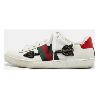 Gucci White Leather Arrow Ace Low Top Sneakers Size