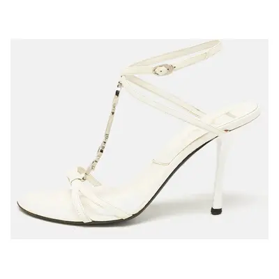 Dior White Leather Ankle Strap Sandals Size 37.5