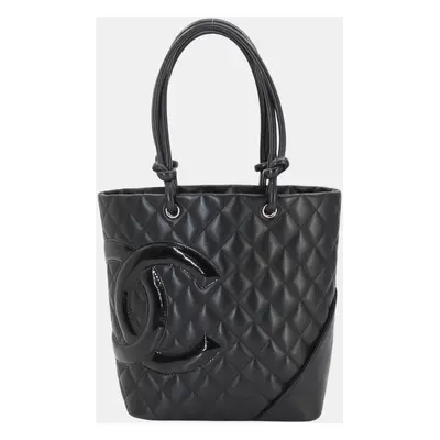 Chanel Black Leather Patent Cambon Line Medium Bag