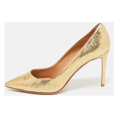 Aquazzura Gold Texture Leather Pointed Pumps Size