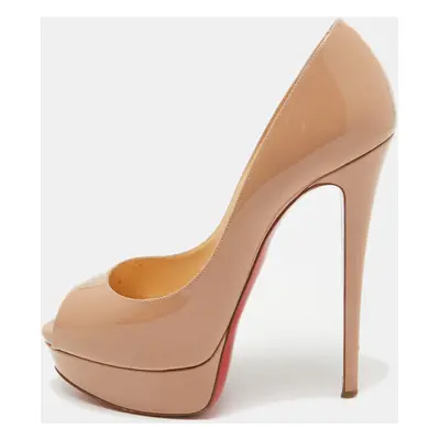 Christian Louboutin Beige Patent Leather Lady Peep Platform Pumps Size