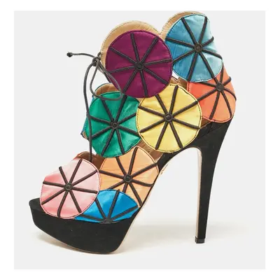 Charlotte Olympia Multicolor Satin and Suede Parasol Platform Sandals Size 37.5