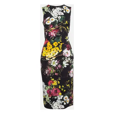 Dolce & Gabbana Black Floral Print Silk Sheath Dress