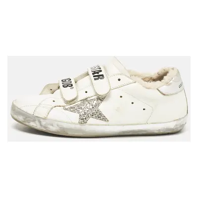 Golden Goose White/Silver Leather and Glitter Old School Sneakers Size