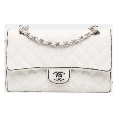 Chanel White Medium Classic Printed Grosgrain Double Flap