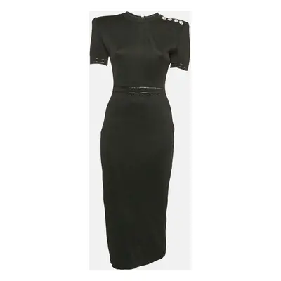 Balmain Black Pique Knit Bodycon Midi Dress