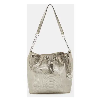 MICHAEL Michael Kors Metallic Silver Python Embossed Leather Frankie Drawstring Bag