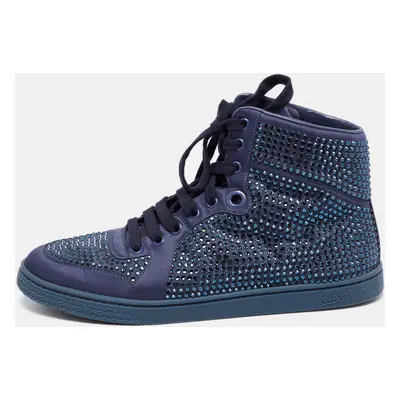 Gucci Blue Satin Crystal Embellished High Top Sneakers Size 39.5