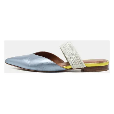 Malone Souliers by Roy Luwolt Metallic Blue Leather And Elastic Maisie Flat Mules Size