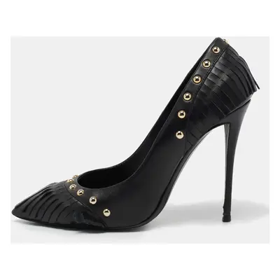 Giuseppe Zanotti Black Leather Studded Fringe Pumps Size 38.5