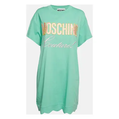 Moschino Couture Green Logo Embroidered Cotton T-Shirt Dress