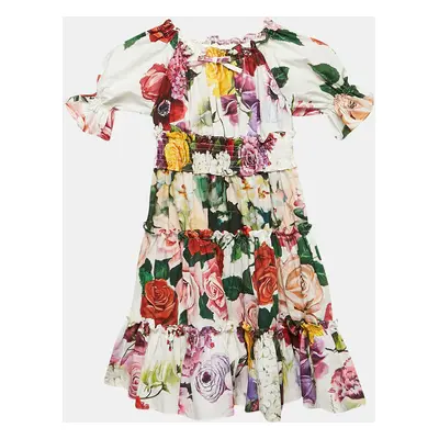 Dolce & Gabbana Kids White/Red Floral Print Poplin Tiered Dress Yrs