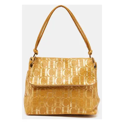 CH Carolina Herrera Yellow Monogram Embossed Leather Shoulder Bag