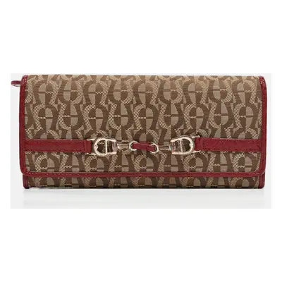 Aigner Beige/Red Signature Canvas and Patent Leather Flap Continental Wallet