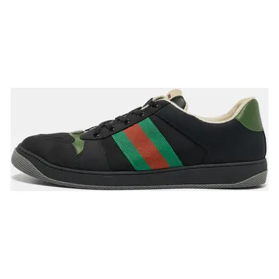 Gucci Black Leather and Nubuck Leather Screener Lace Up Sneakers Size