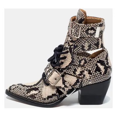 Chloe Beige/Black Python Embossed Leather Rylee Ankle Boots Size 36.5