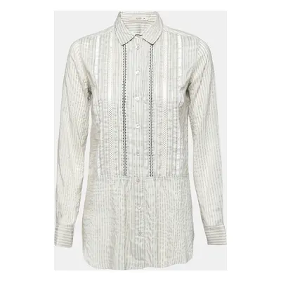 Etro Grey Cotton & Lace Trimmed Long Sleeve Button Front Blouse