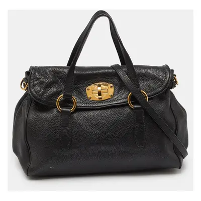 Miu Miu Black Vitello Leather Flap Satchel