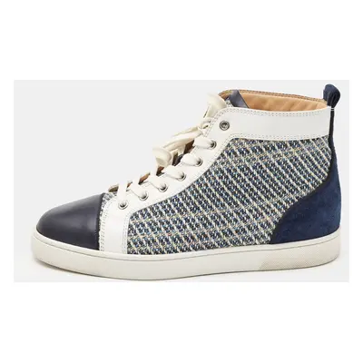 Christian Louboutin Navy Blue/White Tweed and Leather Louis High Top Sneakers Size