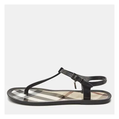 Burberry Black/Beige House Check Jelly Thong Flats Size