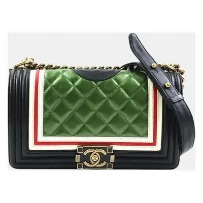 Chanel Leather Green X Black White Red Gold Boy Chanel Shoulder Bag