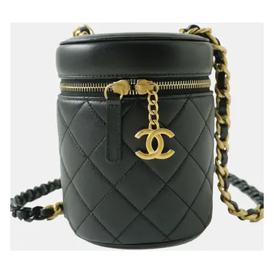 Chanel Black Leather Lambskin Vanity Case Shoulder Bag