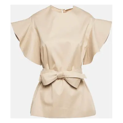 Chloe Sun Tan Brown Cotton Ruffled Belt Detail Sleeve Top