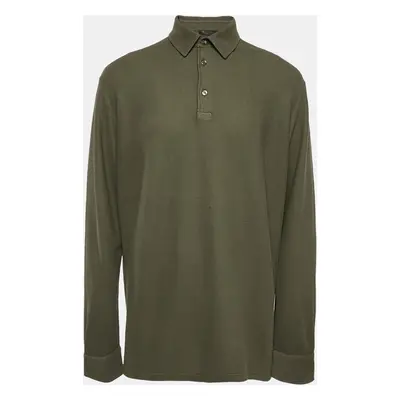 Loro Piana Olive Green Cotton Full Sleeve Polo T-Shirt