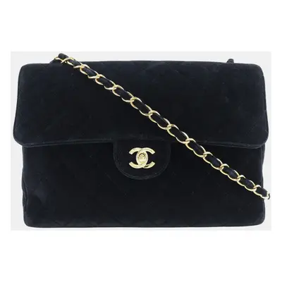 Chanel Black Canvas Velvet Chain Shoulder Bag