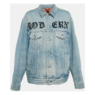 Gucci Blue Vintage Logo Print Denim Applique Detail Jacket