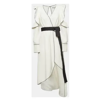 Self-Portrait White Viscose Blend Asymmetric Midi Dress