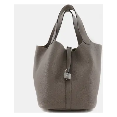 Hermes Grey Leather Picotin Lock Mm Handbag