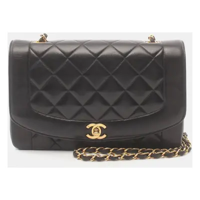 Chanel Lambskin Black Matelasse Diana Flap Shoulder Bag