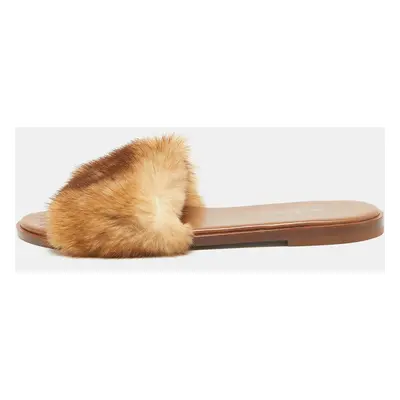 Louis Vuitton Brown/Beige Mink Fur Lock It Flat Slides Size