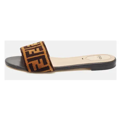 Fendi Two Tone Zucca Velvet Flat Slides Size