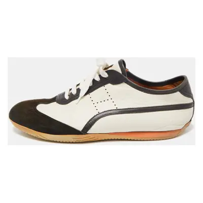 Hermes White/Brown Leather and Suede Low Top Sneakers Size