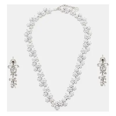 Carolina Herrera Flower Crystals Silver Tone Necklace and Earrings Set