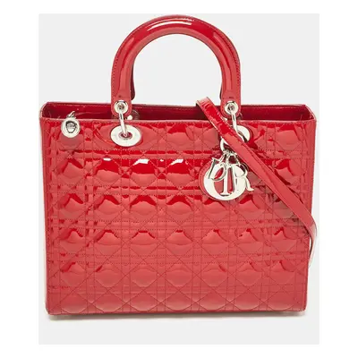 Dior Red Cannage Patent Leather Large Lady Dior Tote