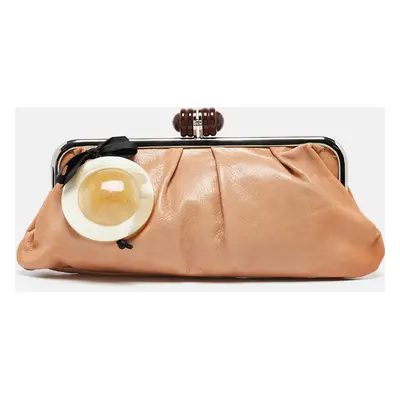 Marni Brown Leather Embellished Frame Clutch