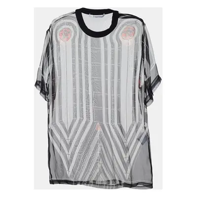 Givenchy Black Stripe Print Silk Sheer Blouse