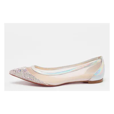 Christian Louboutin Light Pink Mesh, Iridescent Leather and Suede Galativi Strass Ballet Flats S