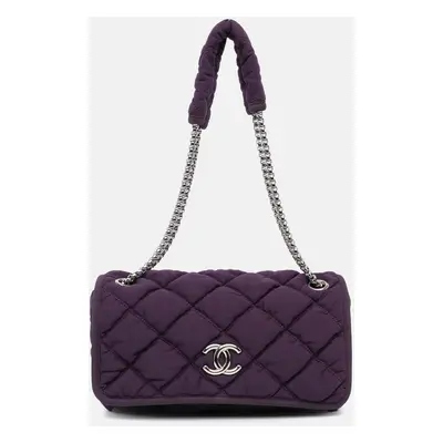 Chanel Purple Nylon Small Quilted Bubble Flap