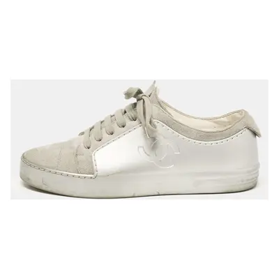 Chanel Grey Rubber and Suede CC Low Top Sneakers Size