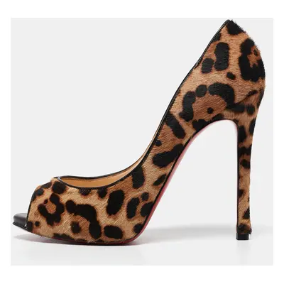 Christian Louboutin Beige/Brown Leopard Print Calf Hair Flo Pumps Size 37.5