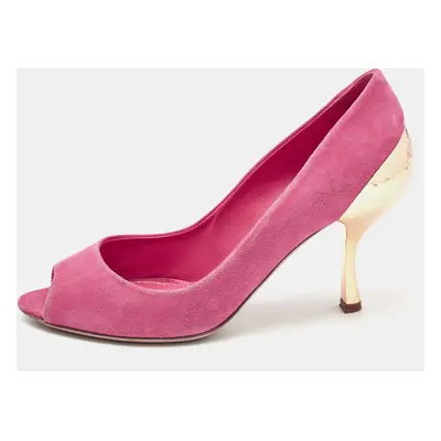 Sergio Rossi Pink Suede Peep Toe Pumps Size 37.5