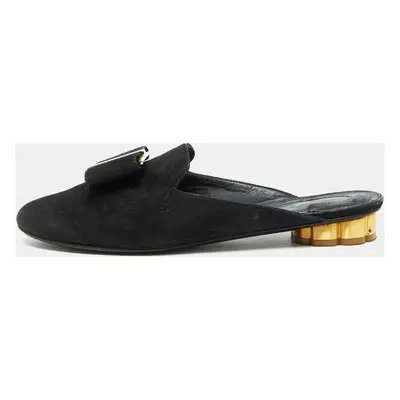 Salvatore Ferragamo Black Suede Bow Flat Mules Size 36.5