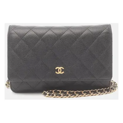 Chanel Caviar Skin (Grained Calf) Black Matelasse Shoulder Bag